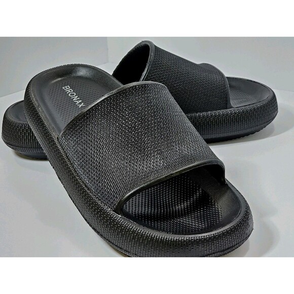 BRONAX Unisex Pillow Slippers Black Size 13.5–14.5 – Thick Sole Cushioned Slides - Picture 1 of 11